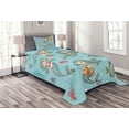 thumbnail image 1 of Ambesonne Cartoon Quilted Bedspread Set 2 Pcs, Marine Creatures Art, Twin Size, Teal Orange, 1 of 3