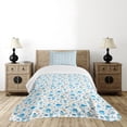 thumbnail image 1 of Ambesonne Cartoon Quilted Bedspread Set 2 Pcs, Stork Carrying an Elephant, Twin Size, Amber Black Blue, 1 of 6