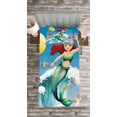 thumbnail image 1 of Ambesonne Cartoon Quilted Bedspread Set 2 Pcs, Wave with Fish, Twin Size, Multicolor, 1 of 3