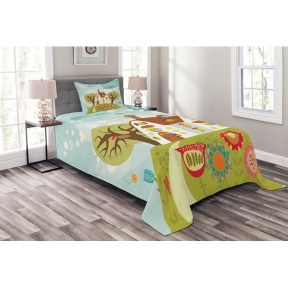 Ambesonne Cartoon Quilted Bedspread Set 2 Pcs, Words, Twin Size, Multicolor