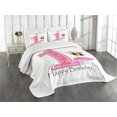thumbnail image 1 of Ambesonne Cartoon Quilted Bedspread Set 3 Pcs, Bees Party Cake Candle, Queen Size, Pink Black and Yellow, 1 of 5