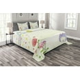 thumbnail image 1 of Ambesonne Cartoon Quilted Bedspread Set 3 Pcs, Bird Cat Flowers, Queen Size, Multicolor, 1 of 3