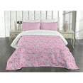 thumbnail image 1 of Ambesonne Cartoon Quilted Bedspread Set 3 Pcs, Bows and Buttons Ribbon, Queen Size, Pale Pink and Mauve, 1 of 5