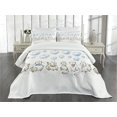 thumbnail image 1 of Ambesonne Cartoon Quilted Bedspread Set 3 Pcs, Cats Sitting with Collars, Queen Size, Pale Blue Dusk, 1 of 5