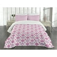 thumbnail image 1 of Ambesonne Cartoon Quilted Bedspread Set 3 Pcs, Checkered Pattern Owls Art, King Size, Purple and Pink, 1 of 5