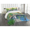 thumbnail image 1 of Ambesonne Cartoon Quilted Bedspread Set 3 Pcs, Colorful Scene of Animals, King Size, Lime Green and Multicolor, 1 of 3