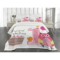 thumbnail image 1 of Ambesonne Cartoon Quilted Bedspread Set 3 Pcs, First Birthday Cake, King Size, Brown Hot Pink and Pink, 1 of 5