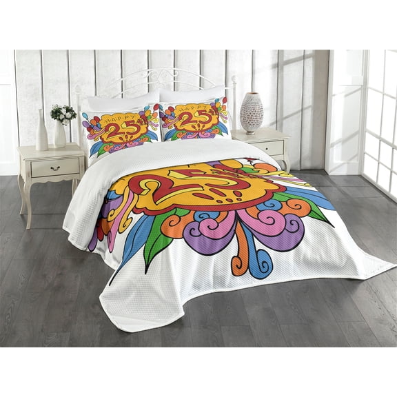 Ambesonne Cartoon Quilted Bedspread Set 3 Pcs, Floral Balloon, Queen Size, Multicolor