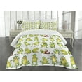thumbnail image 1 of Ambesonne Cartoon Quilted Bedspread Set 3 Pcs, Frogs Different Poses, Queen Size, Green Yellow Red, 1 of 3