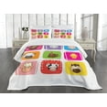 thumbnail image 1 of Ambesonne Cartoon Quilted Bedspread Set 3 Pcs, Geometric Squares Faces, Queen Size, Emerald Grey, 1 of 5