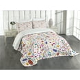 thumbnail image 1 of Ambesonne Cartoon Quilted Bedspread Set 3 Pcs, Hearts Musical Notes, King Size, Multicolor, 1 of 5