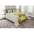 thumbnail image 1 of Ambesonne Cartoon Quilted Bedspread Set 3 Pcs, Hipster Boho Cool Duck, Queen Size, Orange Yellow Blue, 1 of 3