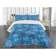 thumbnail image 1 of Ambesonne Cartoon Quilted Bedspread Set 3 Pcs, Ladybugs Hearts Clouds, Queen Size, Blue Red, 1 of 5