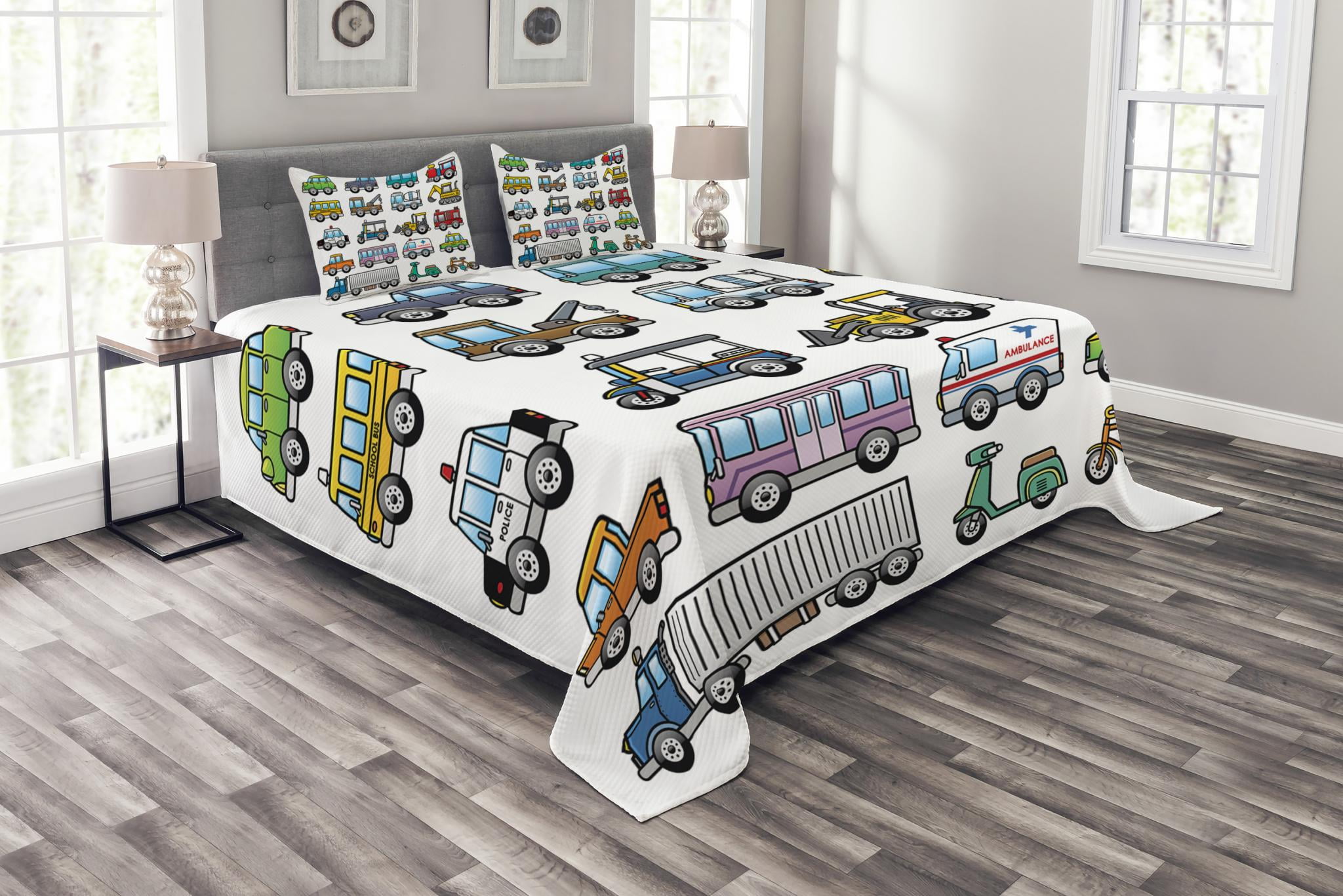 Ambesonne Ambensonne Cartoon Bedspread Land Multicolor Multicolor