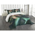thumbnail image 1 of Ambesonne Cartoon Quilted Bedspread Set 3 Pcs, Mermaid Lake Lilies, Queen Size, Green Brown Jade Green, 1 of 3