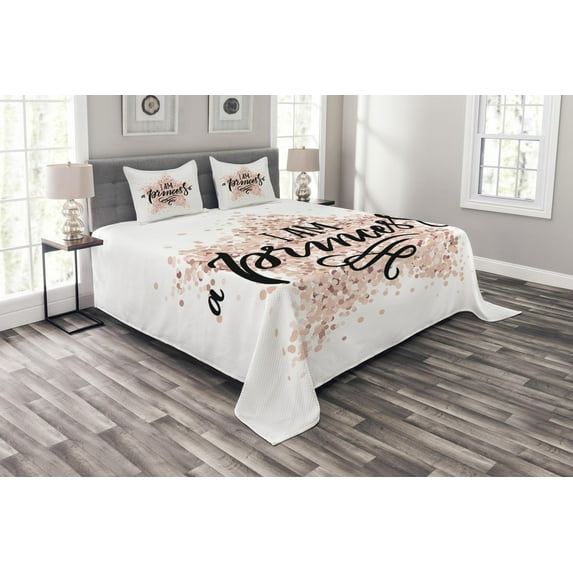 Ambesonne Cartoon Quilted Bedspread Set 3 Pcs, Modern Dotted Themed Design, King Size, White Black Blush