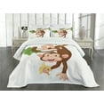 thumbnail image 1 of Ambesonne Cartoon Quilted Bedspread Set 3 Pcs, Monkey with Banana Tree, Queen Size, Chocolate White, 1 of 3