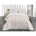 thumbnail image 1 of Ambesonne Cartoon Quilted Bedspread Set 3 Pcs, Night Time Owls Moon Fun, King Size, Seafoam Pink and Tan, 1 of 5