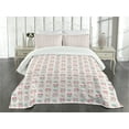 thumbnail image 1 of Ambesonne Cartoon Quilted Bedspread Set 3 Pcs, Night Time Owls Moon Fun, Queen Size, Seafoam Pink and Tan, 1 of 5
