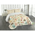 thumbnail image 1 of Ambesonne Cartoon Quilted Bedspread Set 3 Pcs, Owl Fox Squirrel Birds, Queen Size, Multicolor, 1 of 5