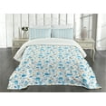 thumbnail image 1 of Ambesonne Cartoon Quilted Bedspread Set 3 Pcs, Stork Carrying an Elephant, Queen Size, Amber Black Blue, 1 of 3