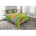 thumbnail image 1 of Ambesonne Cartoon Quilted Bedspread Set 3 Pcs, Style Animals, Queen Size, Pale Coffee Lime Green, 1 of 3