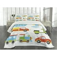thumbnail image 1 of Ambesonne Cartoon Quilted Bedspread Set 3 Pcs, Transportation Theme, Queen Size, Multicolor, 1 of 5