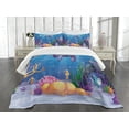 thumbnail image 1 of Ambesonne Cartoon Quilted Bedspread Set 3 Pcs, Underwater World, King Size, Purple Orange Aqua, 1 of 5