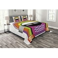 thumbnail image 1 of Ambesonne Cartoon Quilted Bedspread Set 3 Pcs, Vintage Music Notes, King Size, Orange Purple and Green, 1 of 3