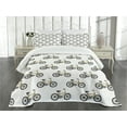 thumbnail image 1 of Ambesonne Cartoon Quilted Bedspread Set 3 Pcs, Yellow Bicycle Pattern, Queen Size, Mustard Black, 1 of 5