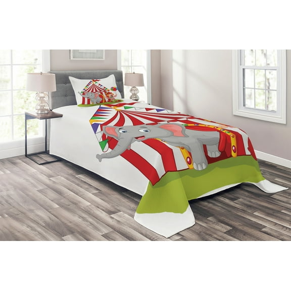 Ambesonne Cartoon Quilted Coverlet 2 Pcs, Circus Tent, Twin Size, Multicolor