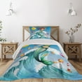 thumbnail image 1 of Ambesonne Cartoon Quilted Coverlet 2 Pcs, Wave with Fish, Twin Size, Multicolor, 1 of 5