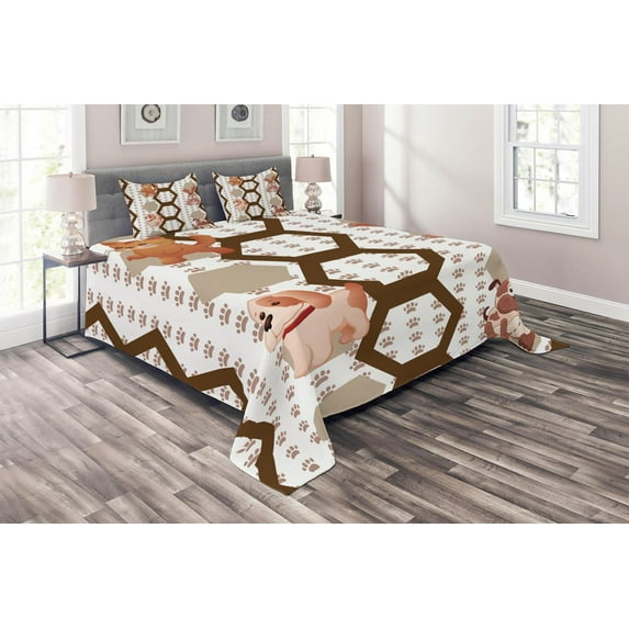 Ambesonne Cartoon Quilted Coverlet 3 Pcs, Animals, King Size, Multicolor