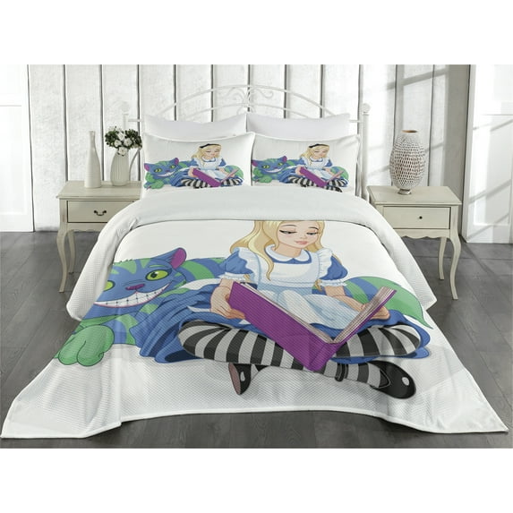 Ambesonne Cartoon Quilted Coverlet 3 Pcs, Happiness Love, Queen Size, Multicolor
