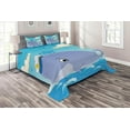 thumbnail image 1 of Ambesonne Cartoon Quilted Coverlet 3 Pcs, Theme Captain Whale, King Size, Ceil Blue Sky Blue Cream, 1 of 2