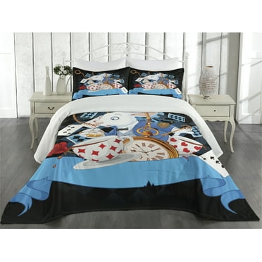 Ambesonne Cartoon Quilted Coverlet 3 Pcs, Wonderland Tale, Queen Size, Multicolor