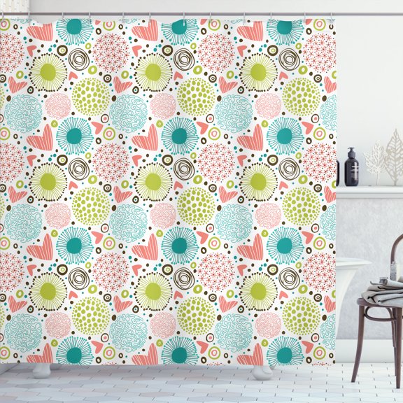 Ambesonne Cartoon Shower Curtain, Abstract Hearts Doodle, 69"Wx70"L, Multicolor