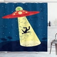 thumbnail image 1 of Ambesonne Cartoon Shower Curtain, Alien Abduction Space, 69"Wx84"L, Blue and Yellow, 1 of 5