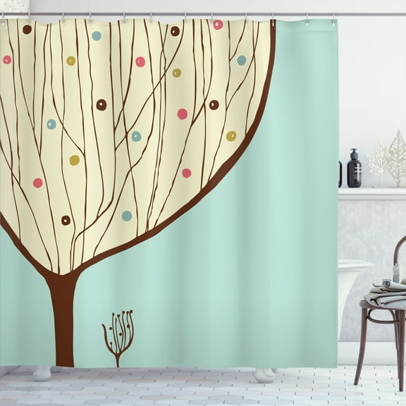Ambesonne Cartoon Shower Curtain, Aqua Hand Drawn Tree, 69"Wx84"L, Multicolor
