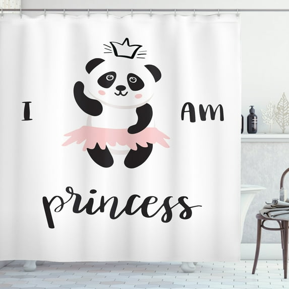 Ambesonne Cartoon Shower Curtain, Ballerina and Panda Themed, 69"Wx75"L, White Black Rose