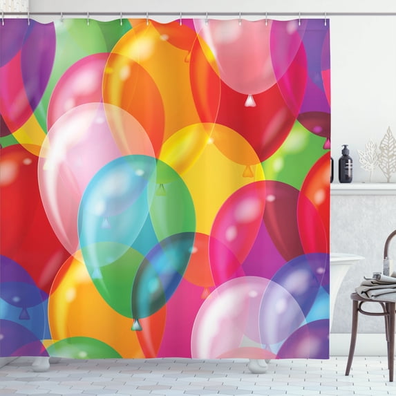 Ambesonne Cartoon Shower Curtain, Balloons Fun, 69"Wx70"L, Multicolor