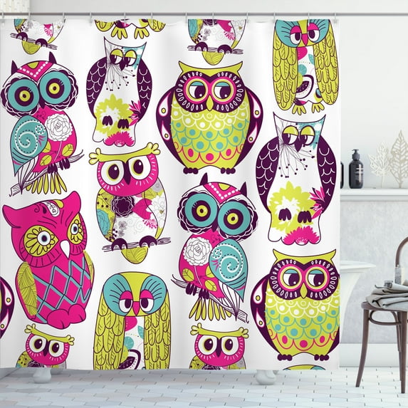 Ambesonne Cartoon Shower Curtain, Best Friends Animals Fun, 69"Wx75"L, Multicolor Coral