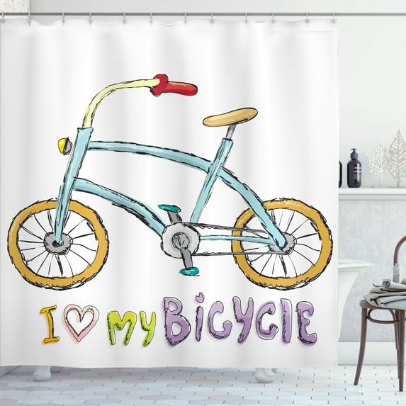 Ambesonne Cartoon Shower Curtain, Bicycle Love Words, 69"Wx75"L, Multicolor