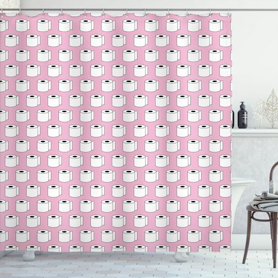 Ambesonne Cartoon Shower Curtain, Cartoon Pink Toned Art, 69"Wx84"L, Pale Pink White