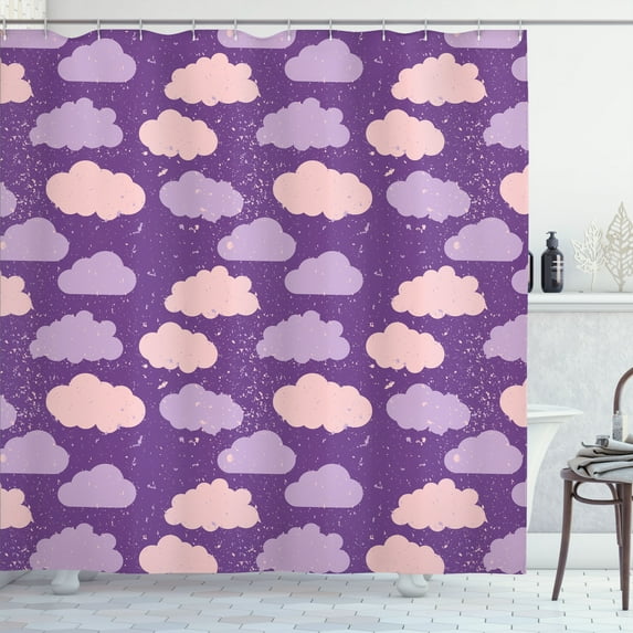 Ambesonne Cartoon Shower Curtain, Clouds and Paint Splash, 69"Wx70"L, Violet and Pale Salmon