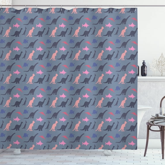 Ambesonne Cartoon Shower Curtain, Colorful Dinosaur and Shark, 69"Wx70"L, Blue Grey Multicolor