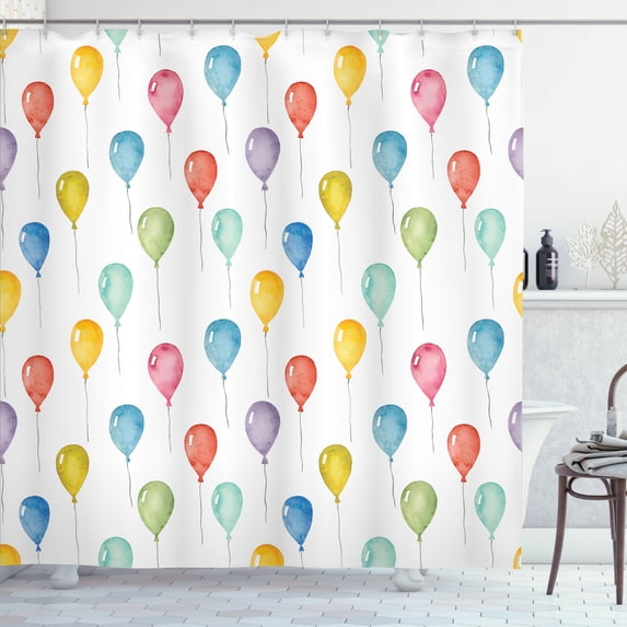 Ambesonne Cartoon Shower Curtain, Colorful Festive Balloons, 69"Wx84"L, Multicolor