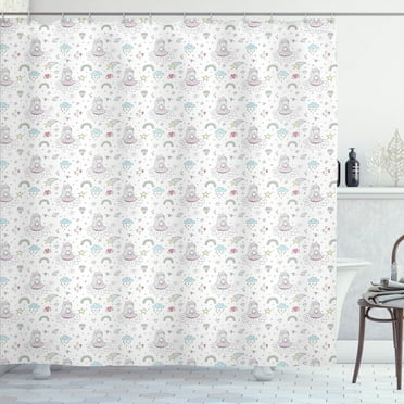 Ambesonne Cartoon Shower Curtain, Colorful Floral Girl Motif, 69"Wx75"L, White and Multicolor