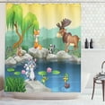 thumbnail image 1 of Ambesonne Cartoon Shower Curtain, Colorful Scene of Animals, 69"Wx70"L, Lime Green and Multicolor, 1 of 3