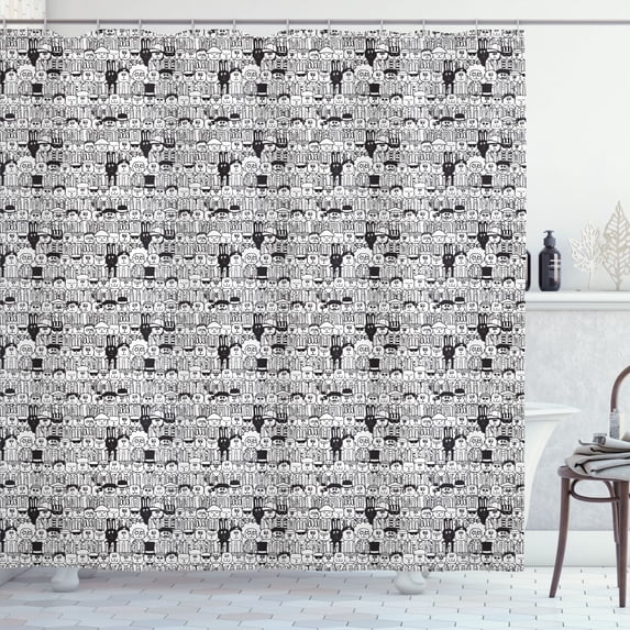 Ambesonne Cartoon Shower Curtain, Comic Funny Rabbits, 69"Wx70"L, Charcoal Grey and White